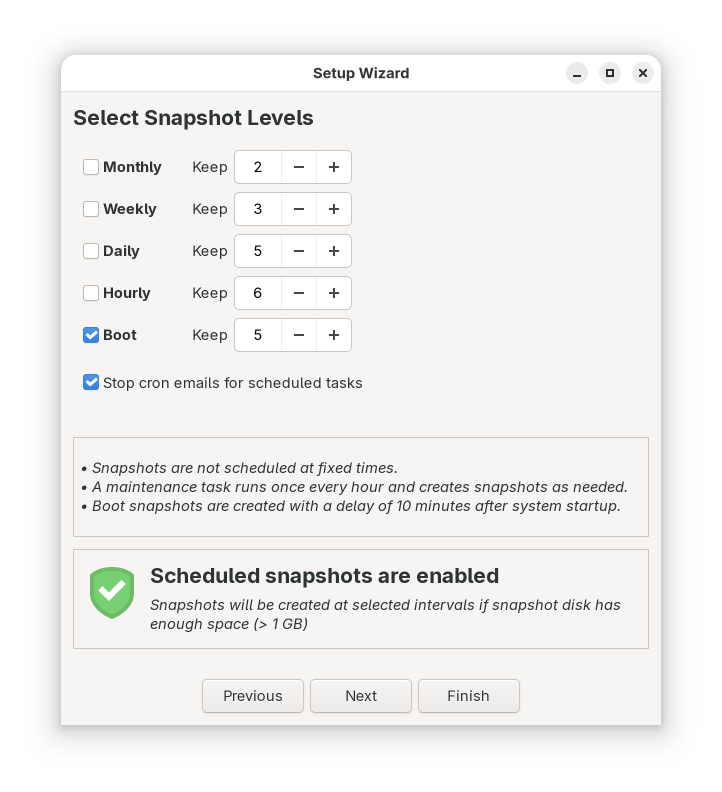Timeshift setup wizard